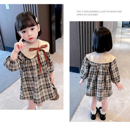 Girls Baby Collar Plaid Dress Spring Long Sleeves Little Girl Princess Dress