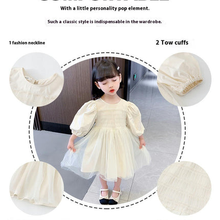 2-6 Years Old Girl Mesh Puff Sleeve Party Ballet Skirt Birthday Dress