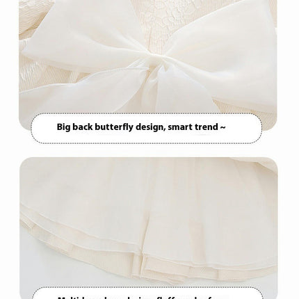 Girls Long-Sleeved Dress Children's Back Bow Lace Princess Skirt Birthday Dress