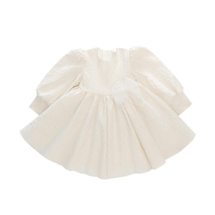 Girls Long-Sleeved Dress Children's Back Bow Lace Princess Skirt Birthday Dress