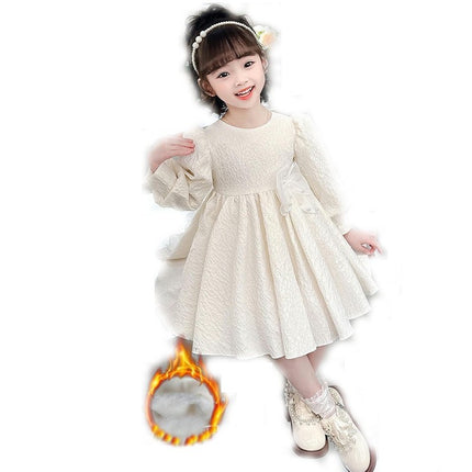 Girls Long-Sleeved Dress Children's Back Bow Lace Princess Skirt Birthday Dress