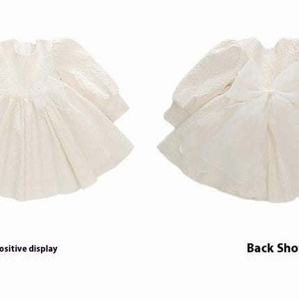 Girls Long-Sleeved Dress Children's Back Bow Lace Princess Skirt Birthday Dress