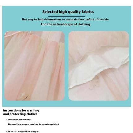 Girls 3D Butterfly Princess Dress Spring and Autumn Mesh Long Sleeve Dress
