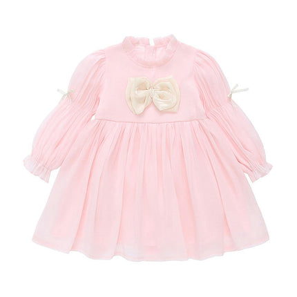 Girls Ruffle Stand Collar Dress Long Sleeve Bow Fashion Princess Dress