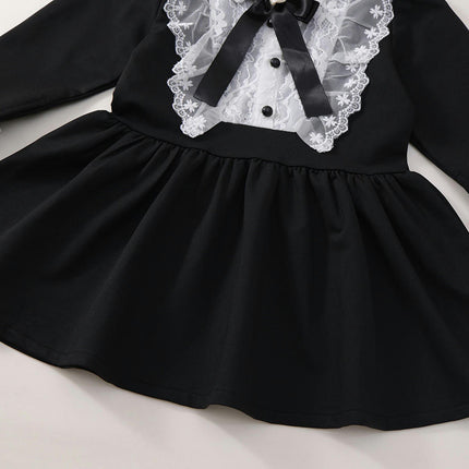 Baby Girl Long Sleeve Vintage Dress - Children's Lace Bow Princess Dress