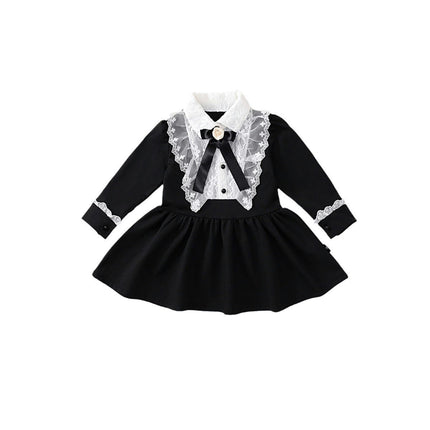 Baby Girl Long Sleeve Vintage Dress - Children's Lace Bow Princess Dress
