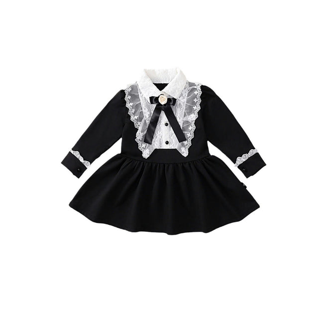 Baby Girl Long Sleeve Vintage Dress - Children's Lace Bow Princess Dress