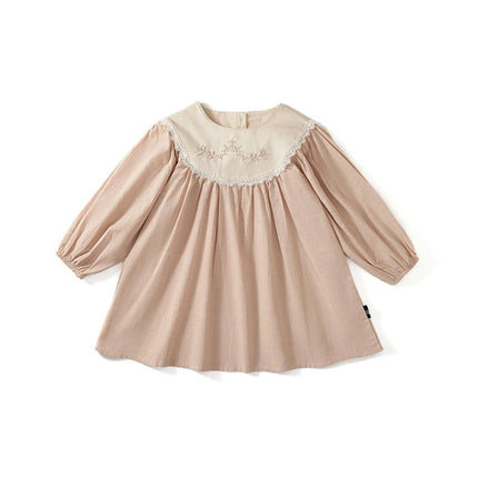 Girls Round Neck Long Sleeve Dress Lace Retro Palace Style Fashion Dress