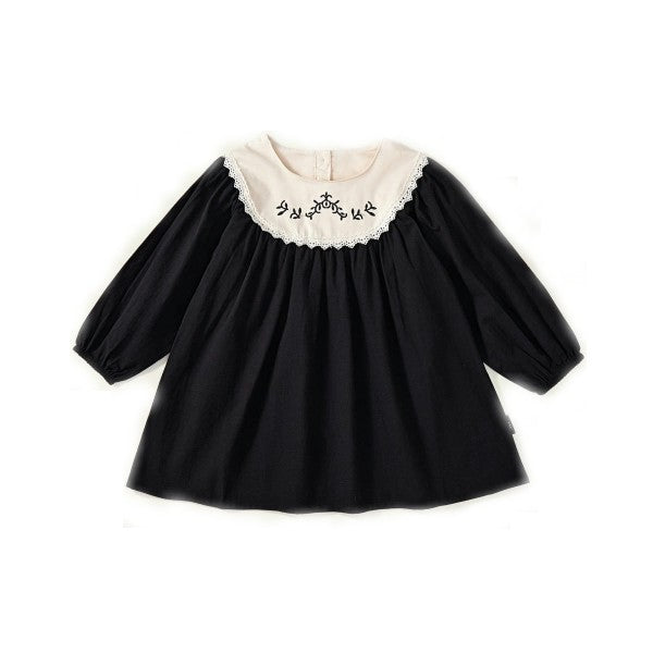 Girls Round Neck Long Sleeve Dress Lace Retro Palace Style Fashion Dress