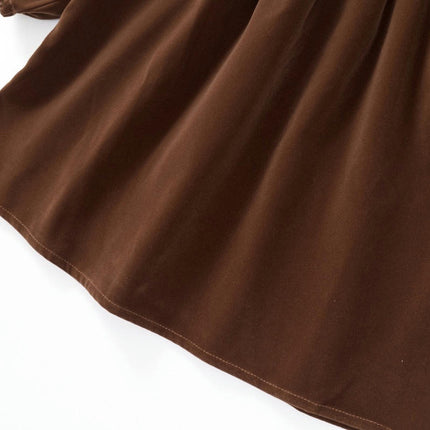 Girls Gold Velvet Dress Retro Lace Round Neck Puff Sleeve Princess Dress