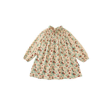 Toddler Long-Sleeved Floral Dress Pastoral Style Ruffled Princess Dress