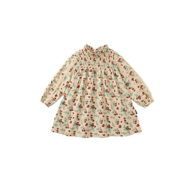 Toddler Long-Sleeved Floral Dress Pastoral Style Ruffled Princess Dress