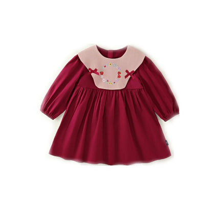 Girls Retro Embroidered Dress Long Sleeve Cotton Princess Dress