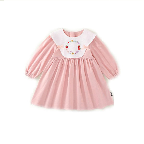 Girls Retro Embroidered Dress Long Sleeve Cotton Princess Dress