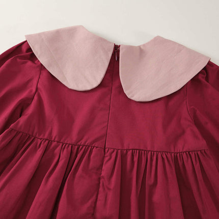 Girls Retro Embroidered Dress Long Sleeve Cotton Princess Dress