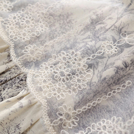 Girls Ruffled Lace Collar Long Sleeve Landscape Painting Lace Splicing Dress