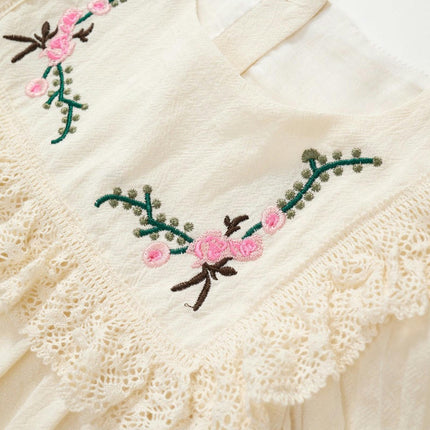 Girls Long Sleeve Embroidered Dress French Lace Puff Sleeve Princess Dress