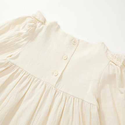 Girls Long Sleeve Embroidered Dress French Lace Puff Sleeve Princess Dress