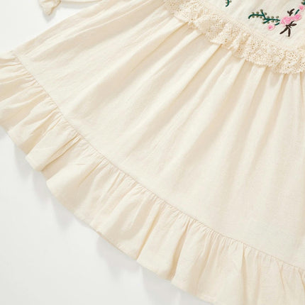 Girls Long Sleeve Embroidered Dress French Lace Puff Sleeve Princess Dress