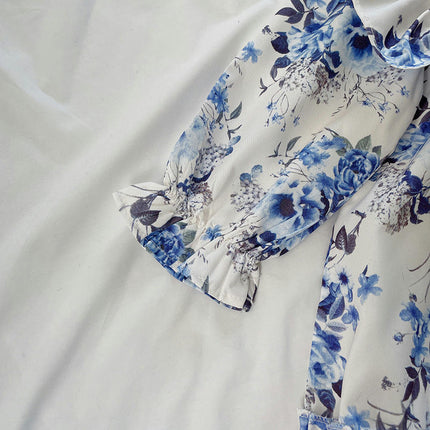 Girls Floral Print Dress Spring Dress Retro Style Long Sleeve Princess Dress