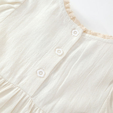 Girls Pastoral Style Long Sleeve Dress Baby Cotton Embroidered Princess Dress