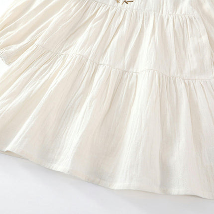 Girls Pastoral Style Long Sleeve Dress Baby Cotton Embroidered Princess Dress
