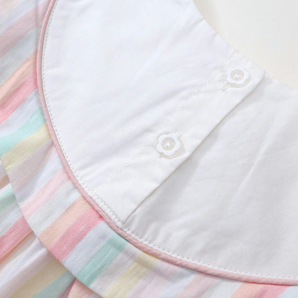 Girls Striped Embroidered Dress Pure Cotton Long Sleeve Pocket Princess Dress