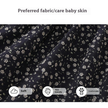 Girls Retro Floral Long Sleeve Dress Jacquard Lapel Cotton Princess Dress