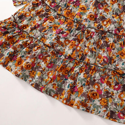 Children's Retro Long Sleeve Floral Dress Autumn Bohemian Princess Dress