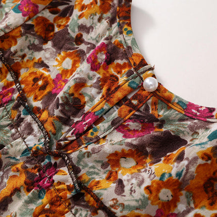 Children's Retro Long Sleeve Floral Dress Autumn Bohemian Princess Dress
