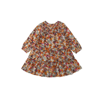 Children's Retro Long Sleeve Floral Dress Autumn Bohemian Princess Dress