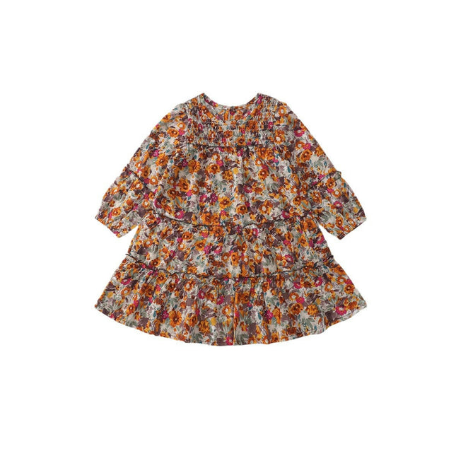 Children's Retro Long Sleeve Floral Dress Autumn Bohemian Princess Dress