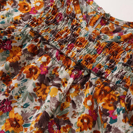 Children's Retro Long Sleeve Floral Dress Autumn Bohemian Princess Dress