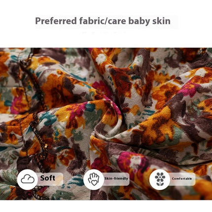 Children's Retro Long Sleeve Floral Dress Autumn Bohemian Princess Dress