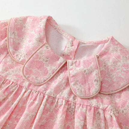 Baby Toddler Girl Lapel Dress Long Sleeve Cotton Cute Dress 2-10 Years Old