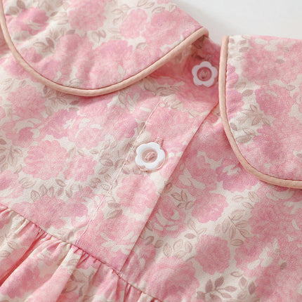 Baby Toddler Girl Lapel Dress Long Sleeve Cotton Cute Dress 2-10 Years Old