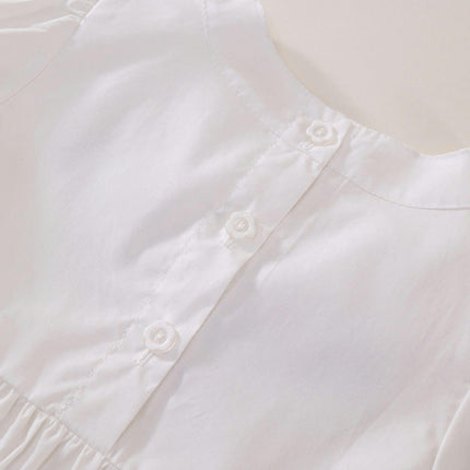 Girls Cotton Long Sleeve Dress Casual Flower Embroidery Party Dress