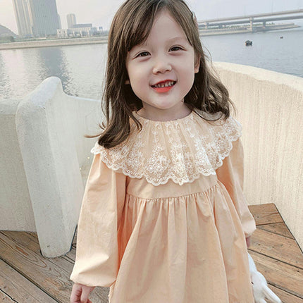 Spring Long Sleeve Girls Princess Dress Lace Peter Lapel Fashion Party Dress