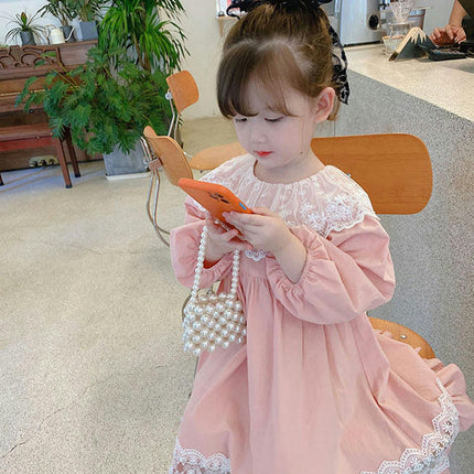 Spring Long Sleeve Girls Princess Dress Lace Peter Lapel Fashion Party Dress