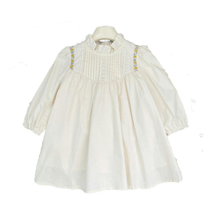 Toddler Kids Baby Girl Dress Lantern Long Sleeve Solid Color Casual Dresses