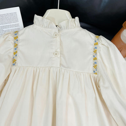Toddler Kids Baby Girl Dress Lantern Long Sleeve Solid Color Casual Dresses