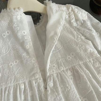 Girl Princess Dress Spring Lace Round Neck Long Sleeve Embroidered Dress