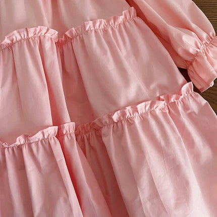 Children's Long-sleeved Princess Dress With Large Lapel and Ruffled Lace Skirt