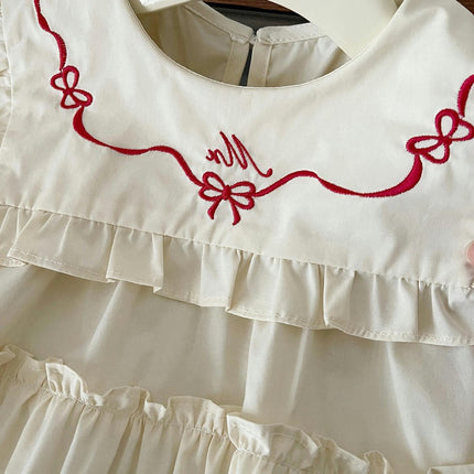 Children's Long-sleeved Princess Dress With Large Lapel and Ruffled Lace Skirt
