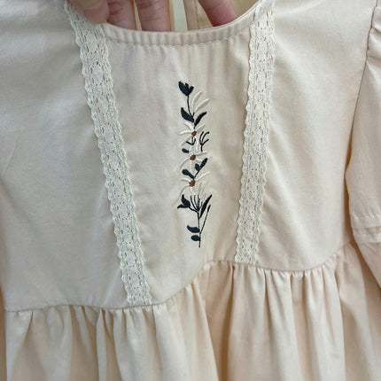 Autumn Girls Embroidered Dress Long Sleeve Solid Color Soft Loose Dress