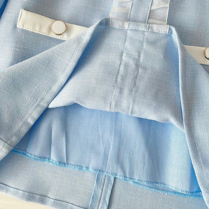 Girls Dress Lapel Button Long Sleeve Casual Sundress A-Line Skirt