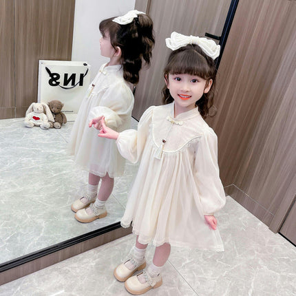 Girls Chinese Cheongsam Dress Autumn Stylish Flowing Dress 2-10 Years Old