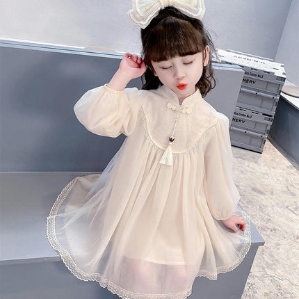 Girls Chinese Cheongsam Dress Autumn Stylish Flowing Dress 2-10 Years Old