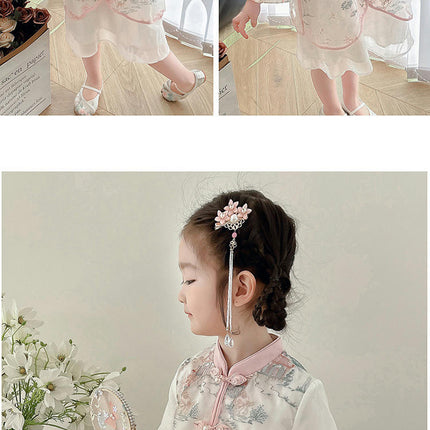 Girls Long Sleeve Chinese Style Dress Autumn Landscape Painting Slim Dress
