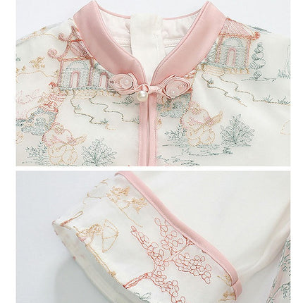 Girls Long Sleeve Chinese Style Dress Autumn Landscape Painting Slim Dress